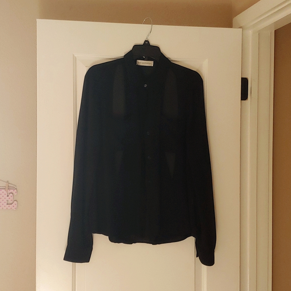 Luxe apothetique black button down peek-a-boo shirt/blouse. Size M/L.